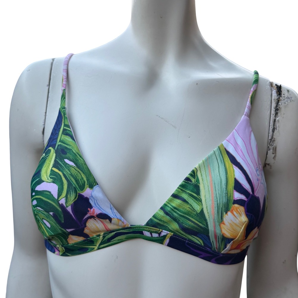 Rip Curl Bikini Top Tropical Floral Triangle Surf Coconut Girl Multicolor Y2K S